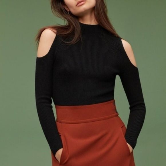 Elegant Black Cold Shoulder Sweater - Picture 1 of 12